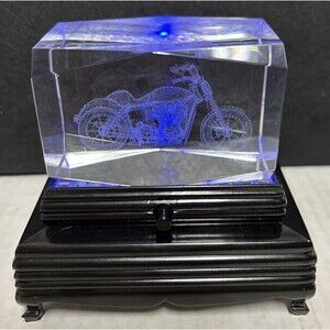 Motorcycle Collectible Laser Etched 3D Crystal Motorcycle W/ Lighted Stand